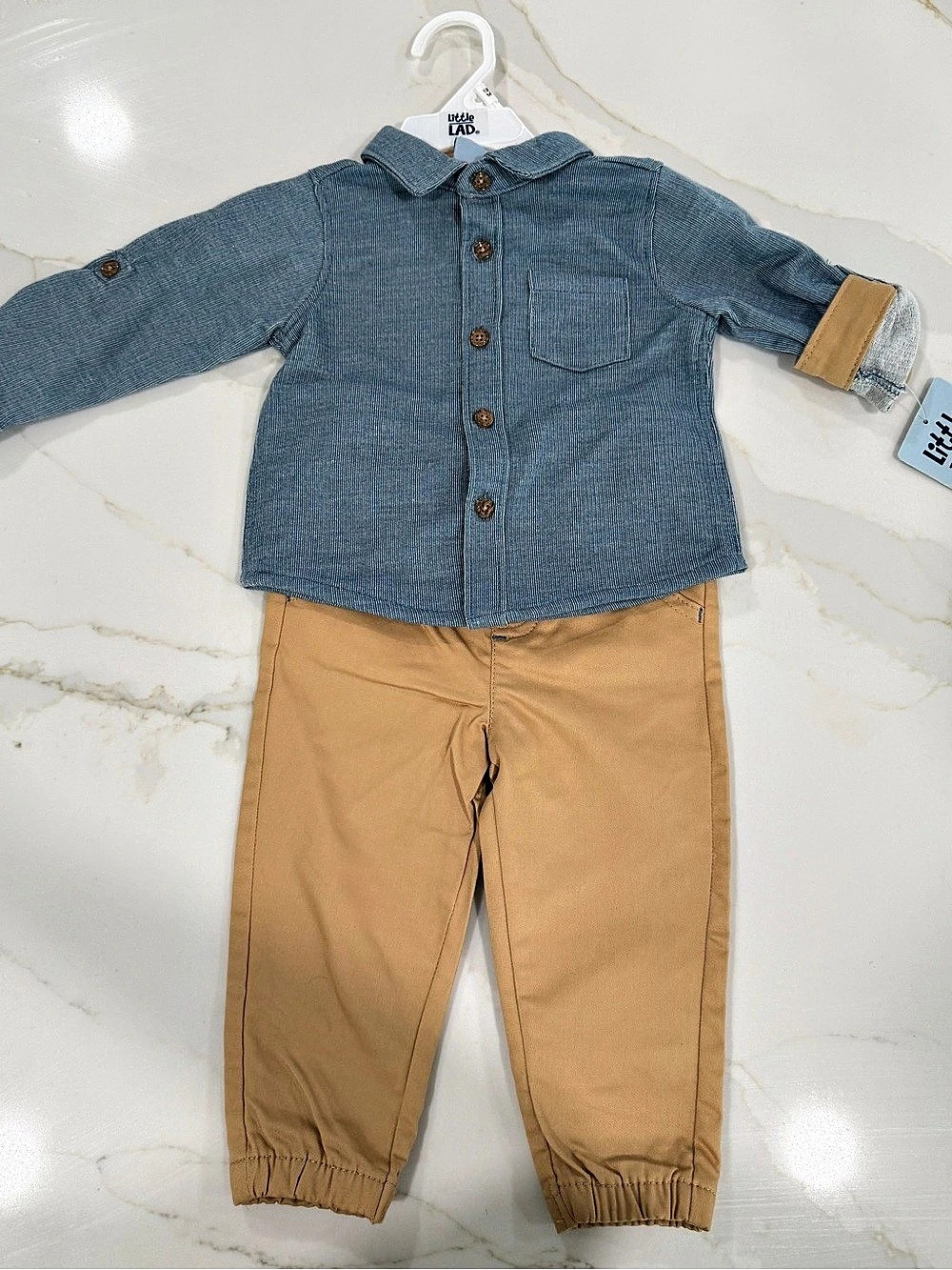 Little Lad 12m Boys Striped Shirt & Jogger Set NWT